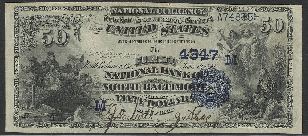 North Baltimore, OH, Ch.#4347, Fr.558, 1882DB $50 The First National Bank of No. Baltimore, Serial No. 4, Very Fine
